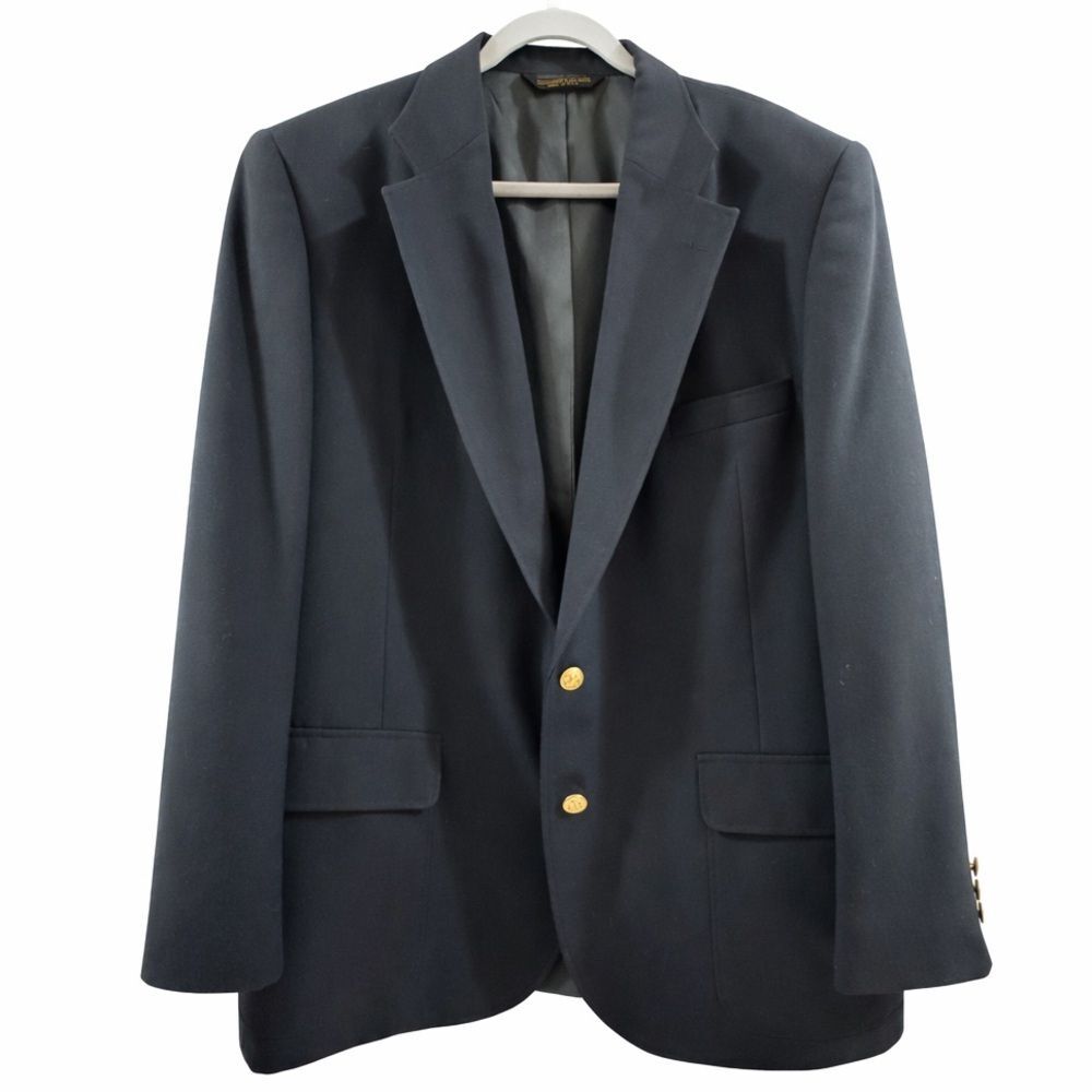 Adams Row Vintage Navy Brass Button Blazer Mens 50R Wool Prep Club USA
